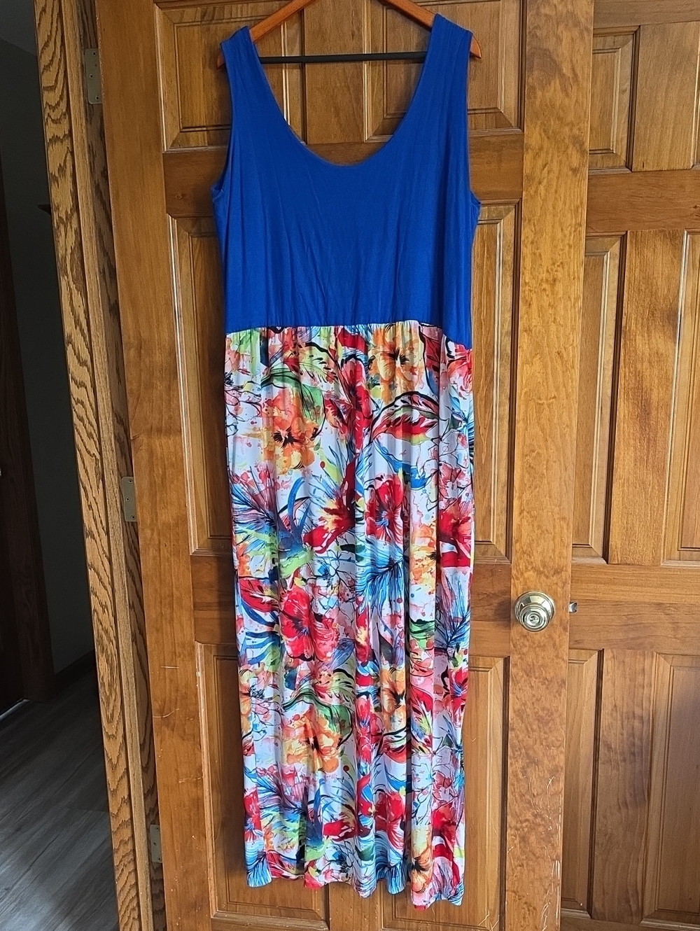 Sleeveless Blue Top Floral Maxi Dress